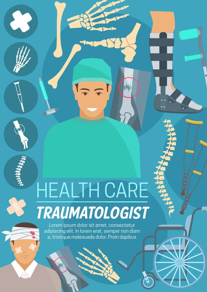 Traumatologist doctor, bones and joints vector