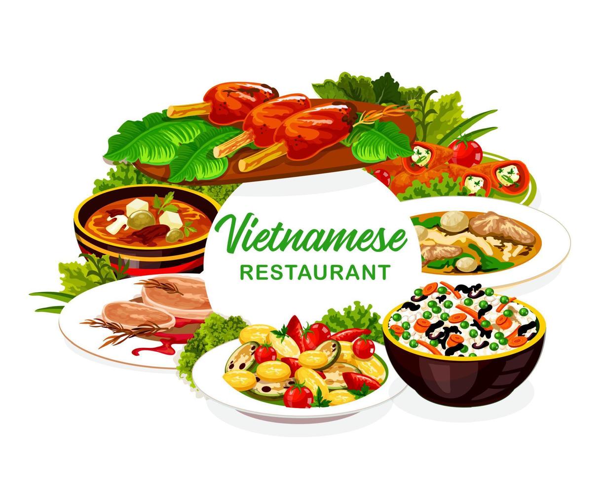 Vietnamese vegetable rice, meat, fish dishes icon vector