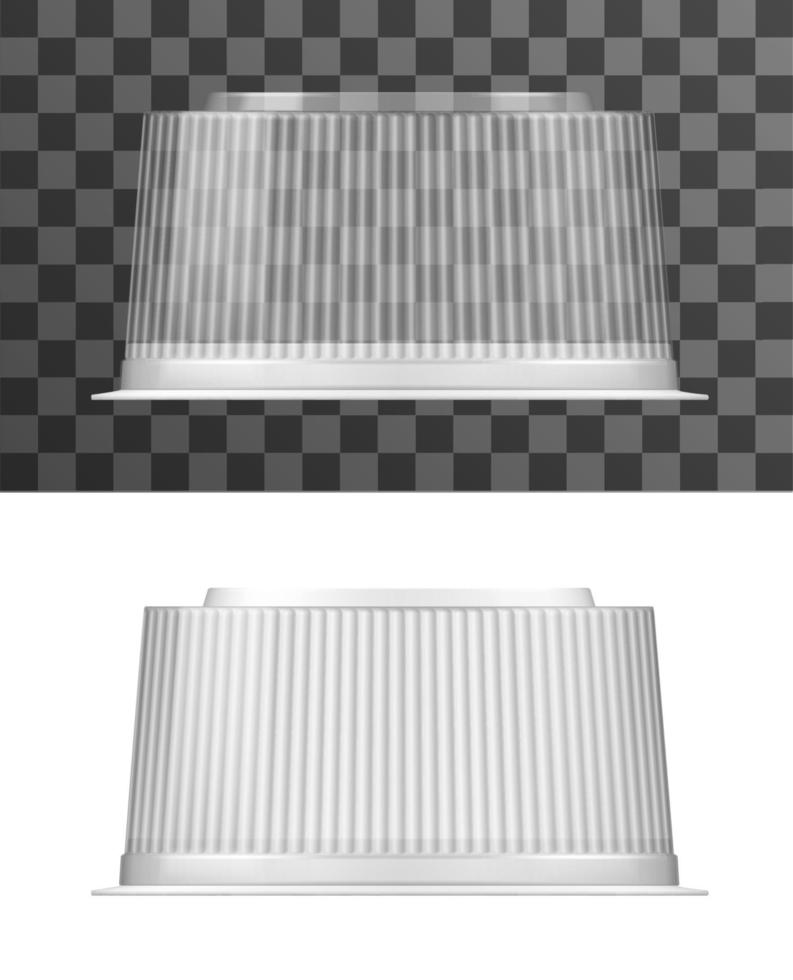 Cake cover and stand, plastic package mockup vector