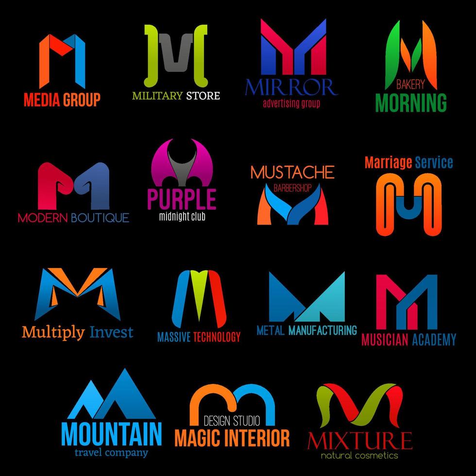 Corporate identity M letter icons creative design vector