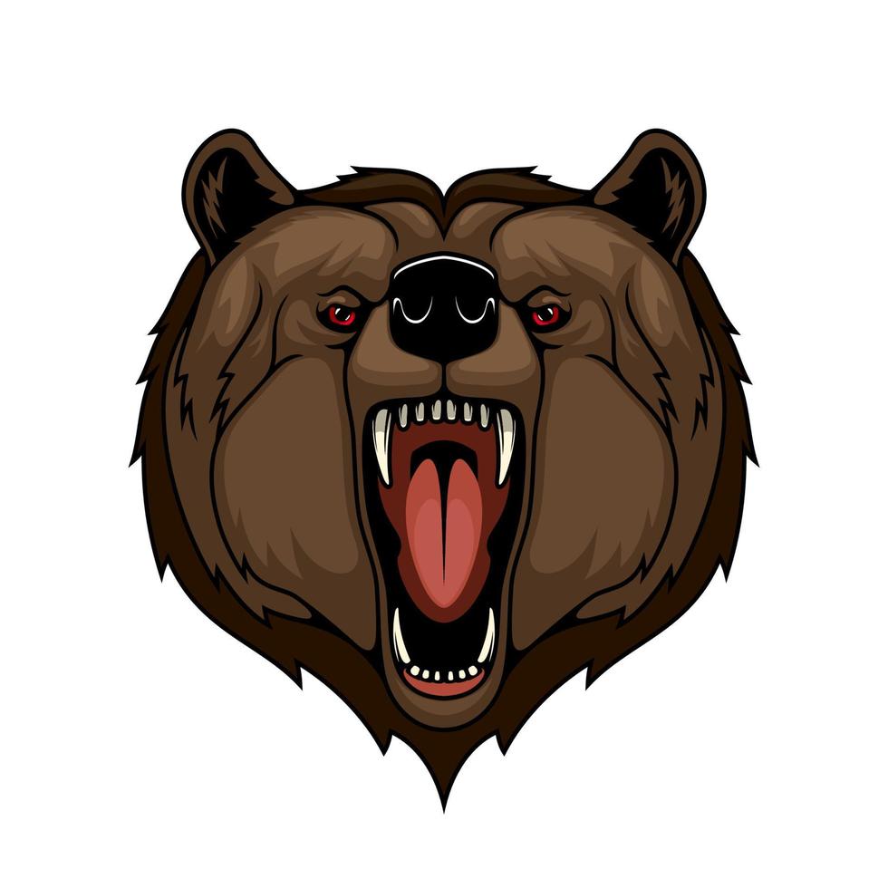 mascota de cabeza de oso grizzly, depredador salvaje aislado vector