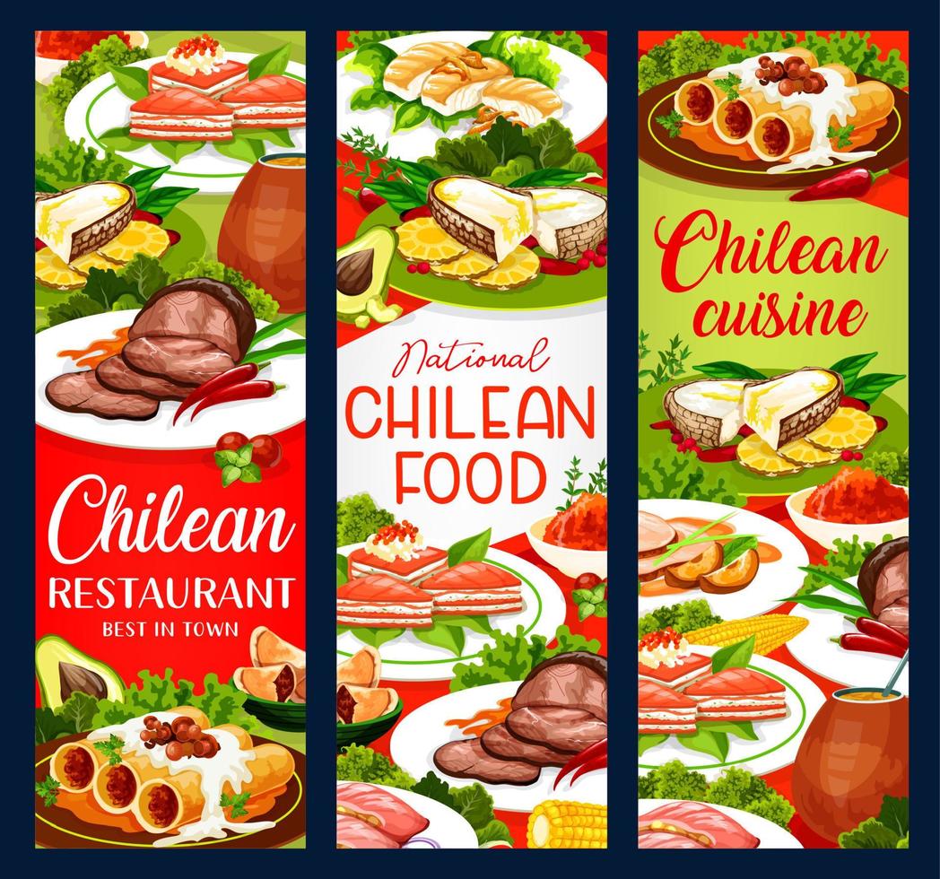 cocina chilena, pancartas de comida tradicional vector