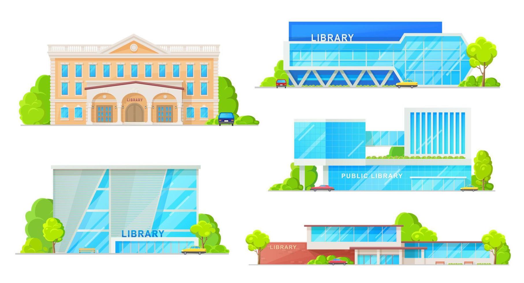 Library modern buildings isolated facade exteriors vector