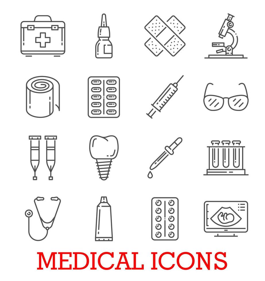 iconos de línea vectorial de píldoras médicas y medicamentos vector