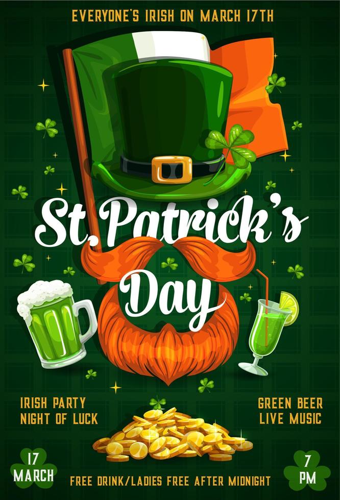 S t. patricks day firma bandera irlandesa, cerveza duende vector