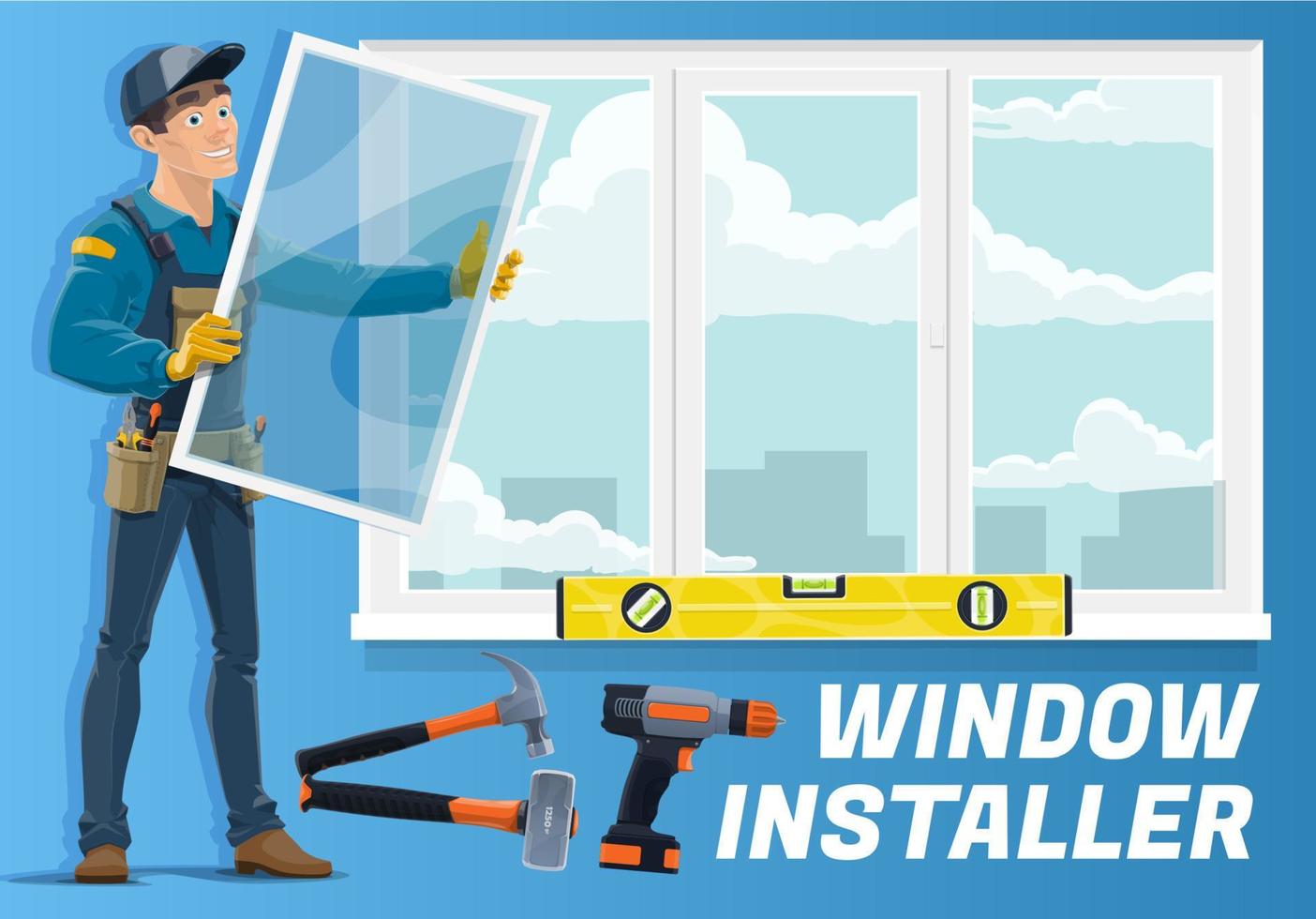 servicio de instalación de ventanas para el hogar, trabajador instalador vector