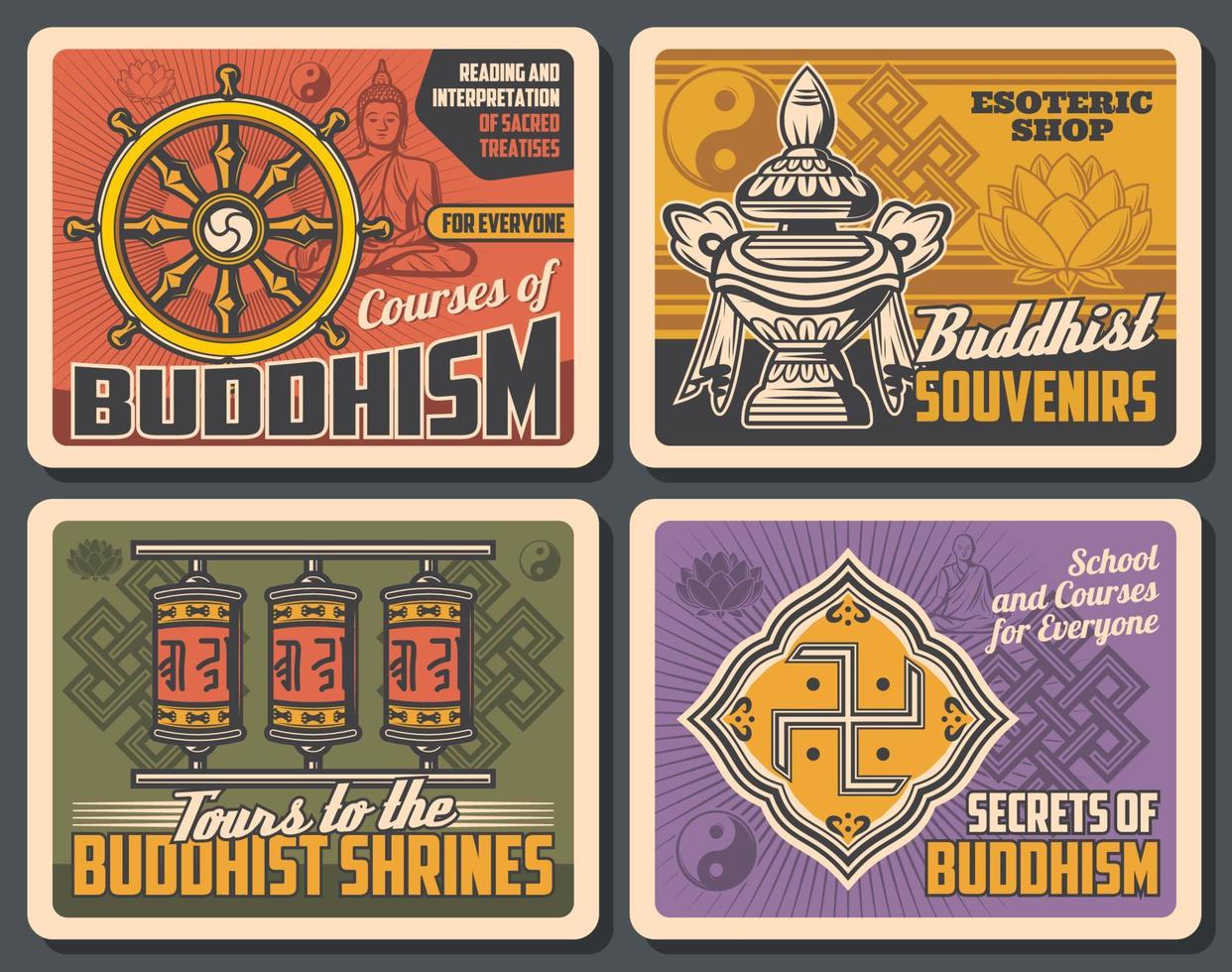 Buddhism religion, Buddhist temples and shrines vector