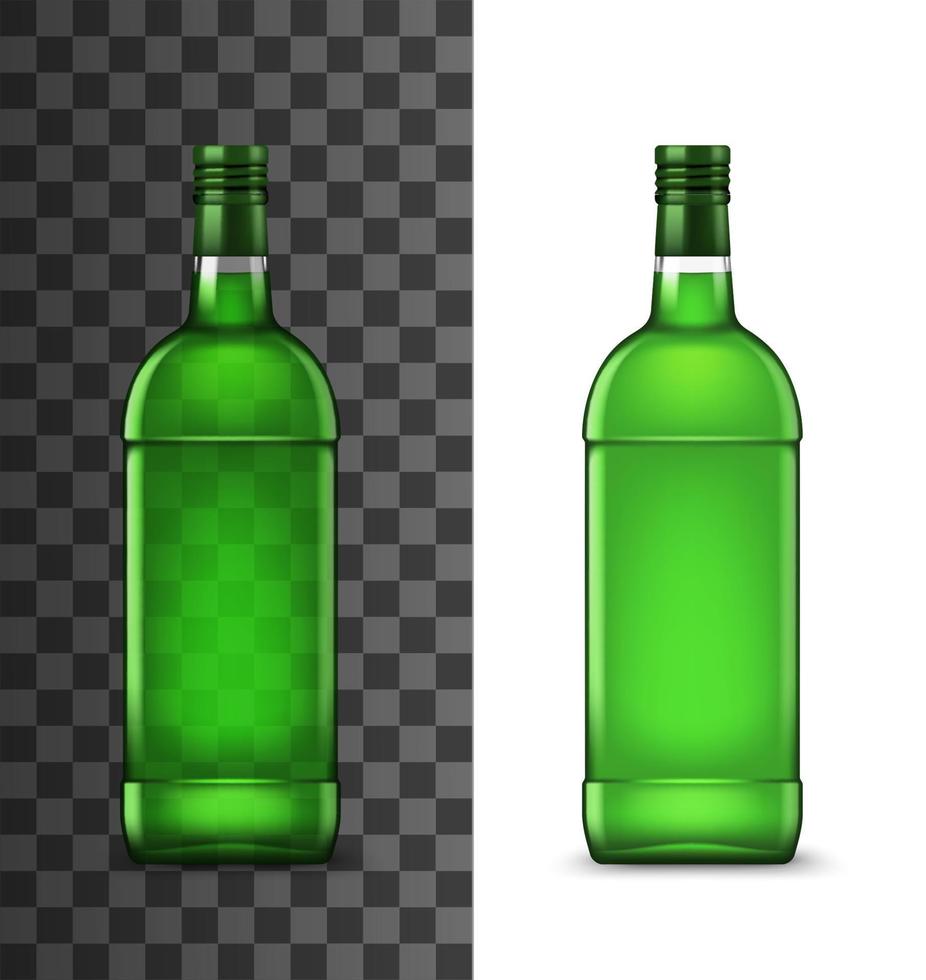 Green glass bottles of alcohol drink vector
