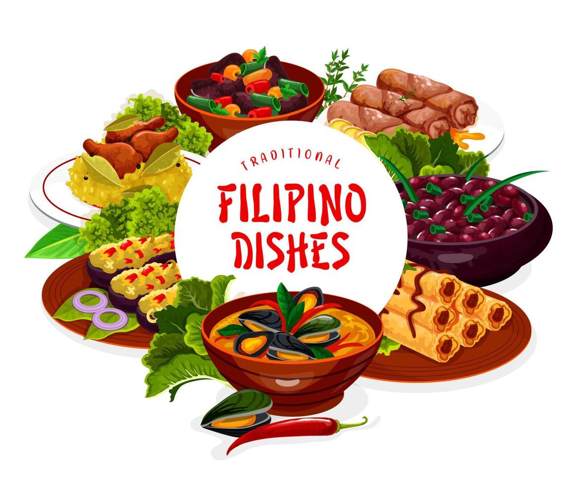 marco de banner de platos de cocina asiática filipina vector