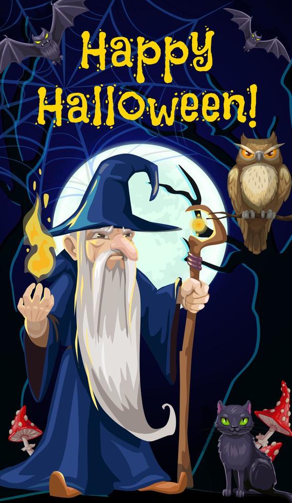 Halloween wizard sorcerer and witch black cat vector
