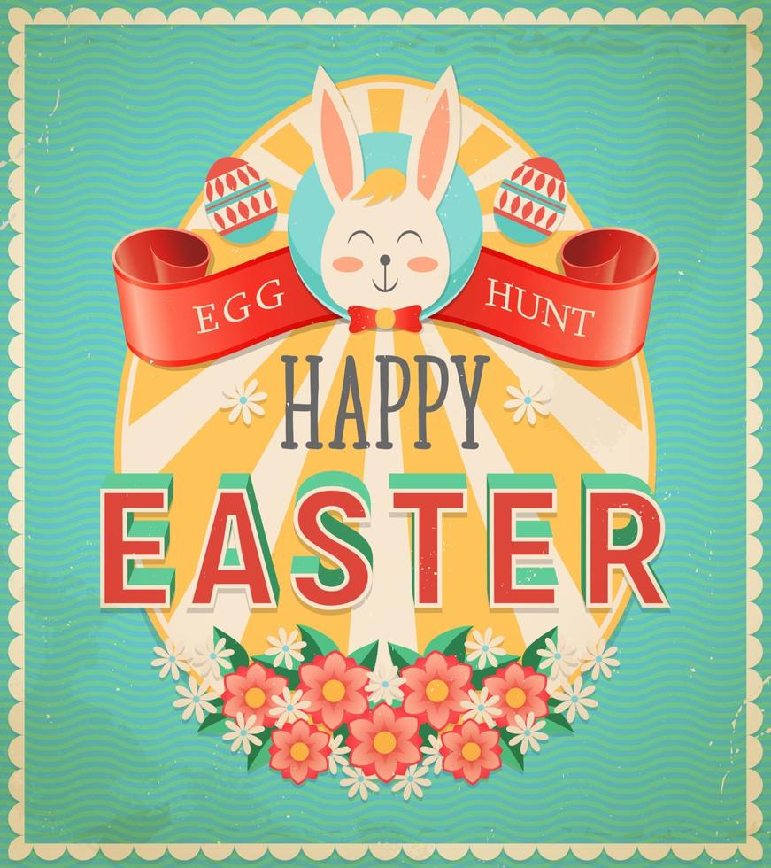 Happy Easter egg hunt vintage grunge greeting card vector