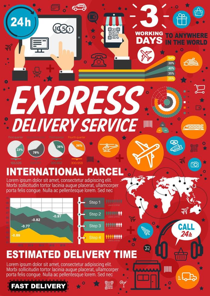 Express delivery service infographic statistics vector