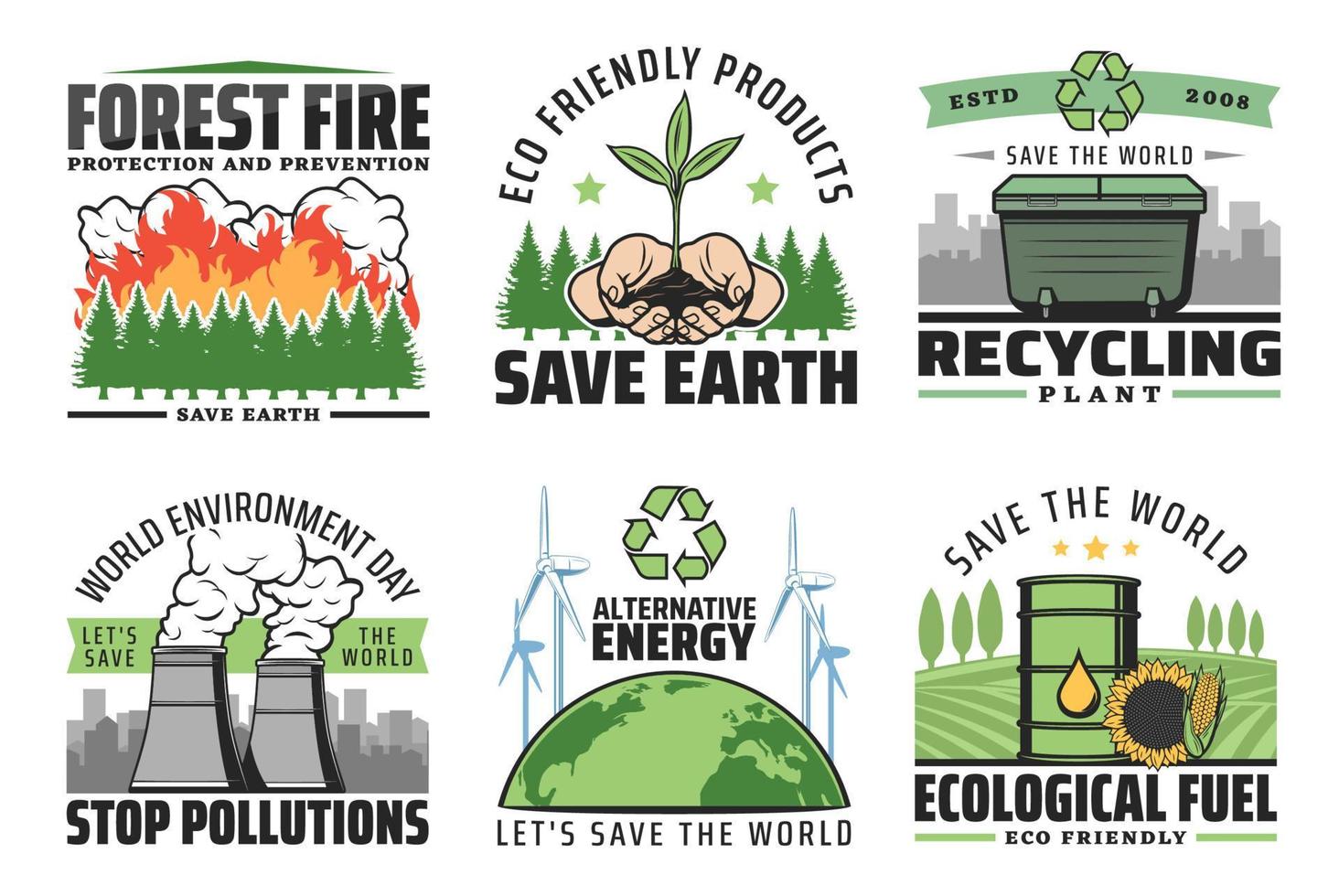 Protect and save earth, enironment icons vector