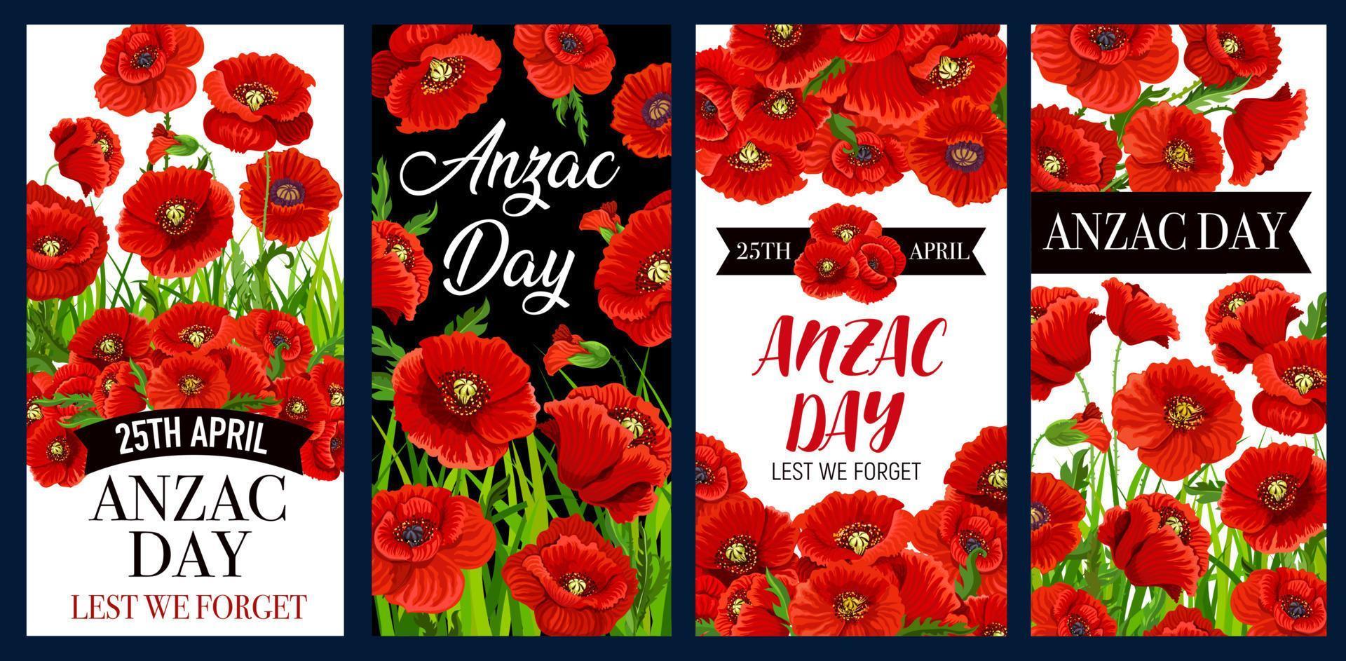 Anzac Day poppy banners of remembrance anniversary vector