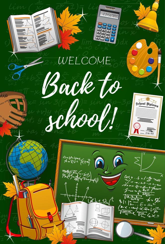 First September welcome back to school, stationery vector