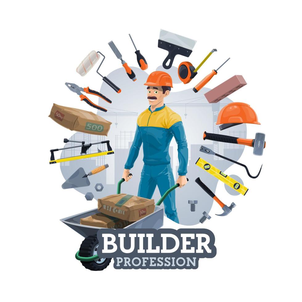 Building construction work tools, builder worker vector