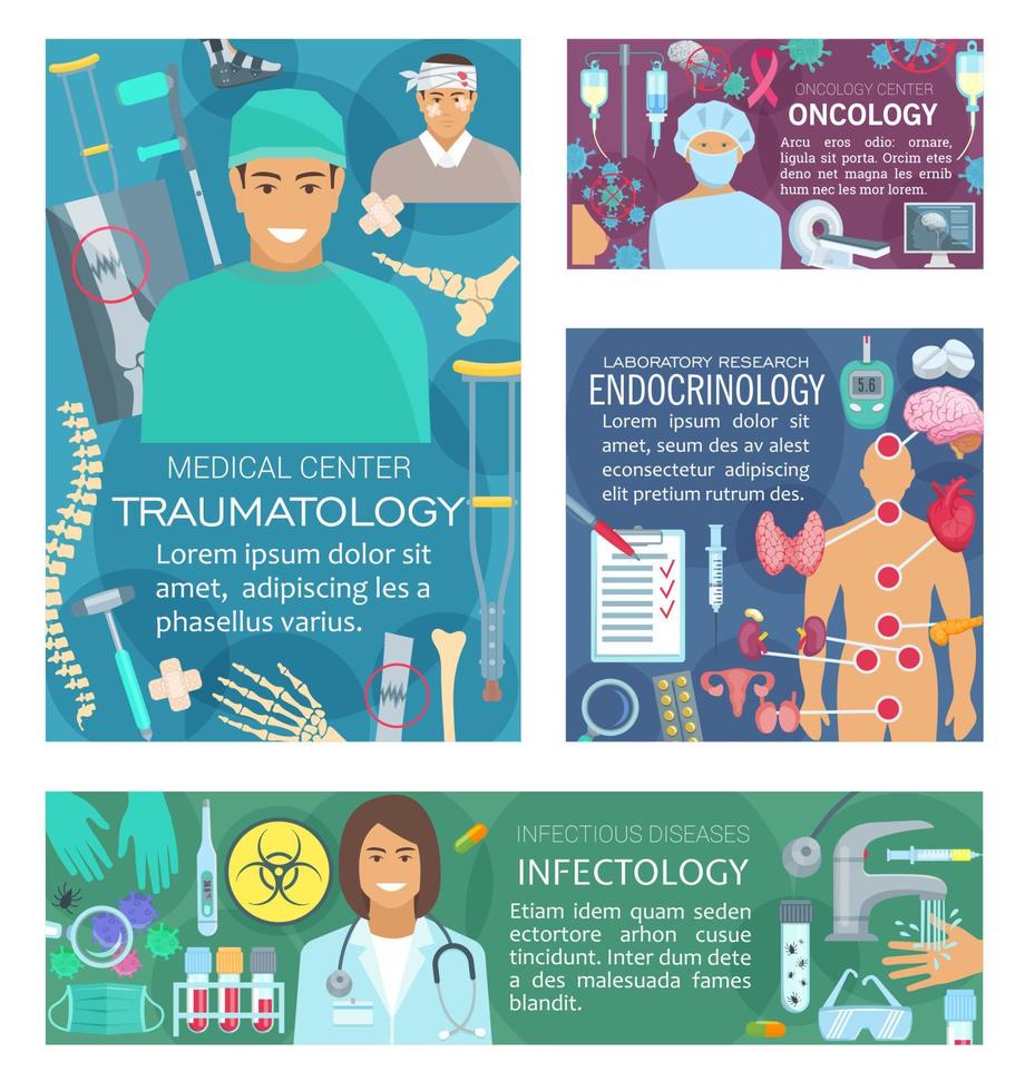 médicos de endocrinología, oncología y traumatología vector