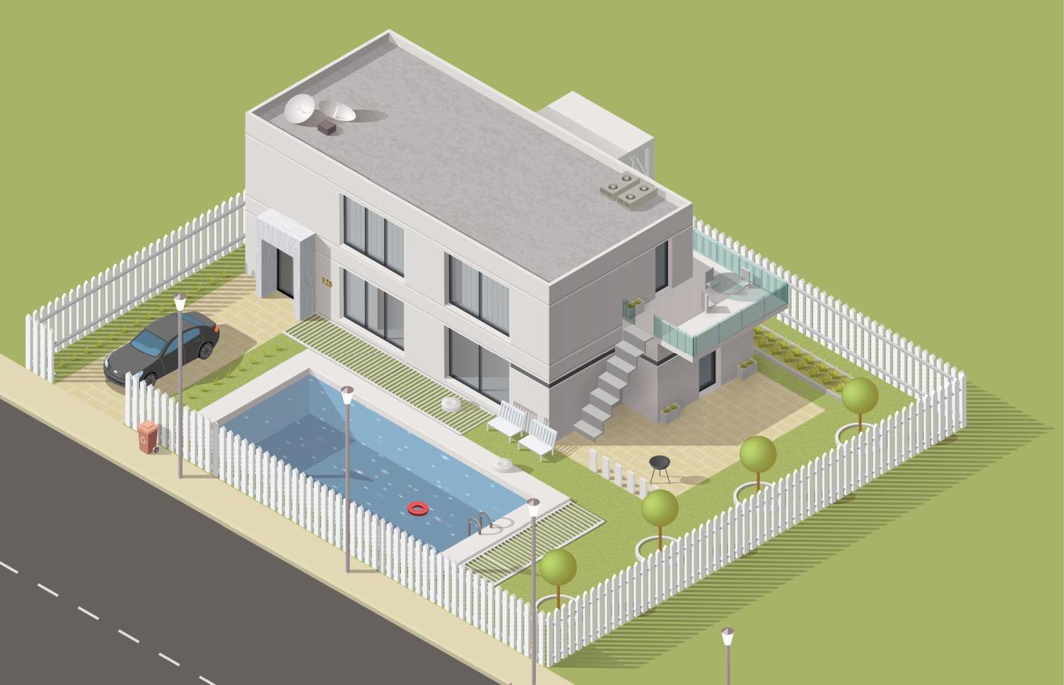 Isometric house building, vector cottage