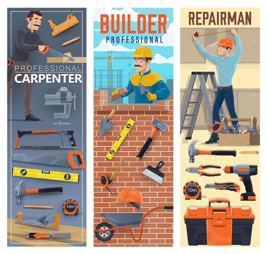Construction carpenter, bricklayer and handyman vector
