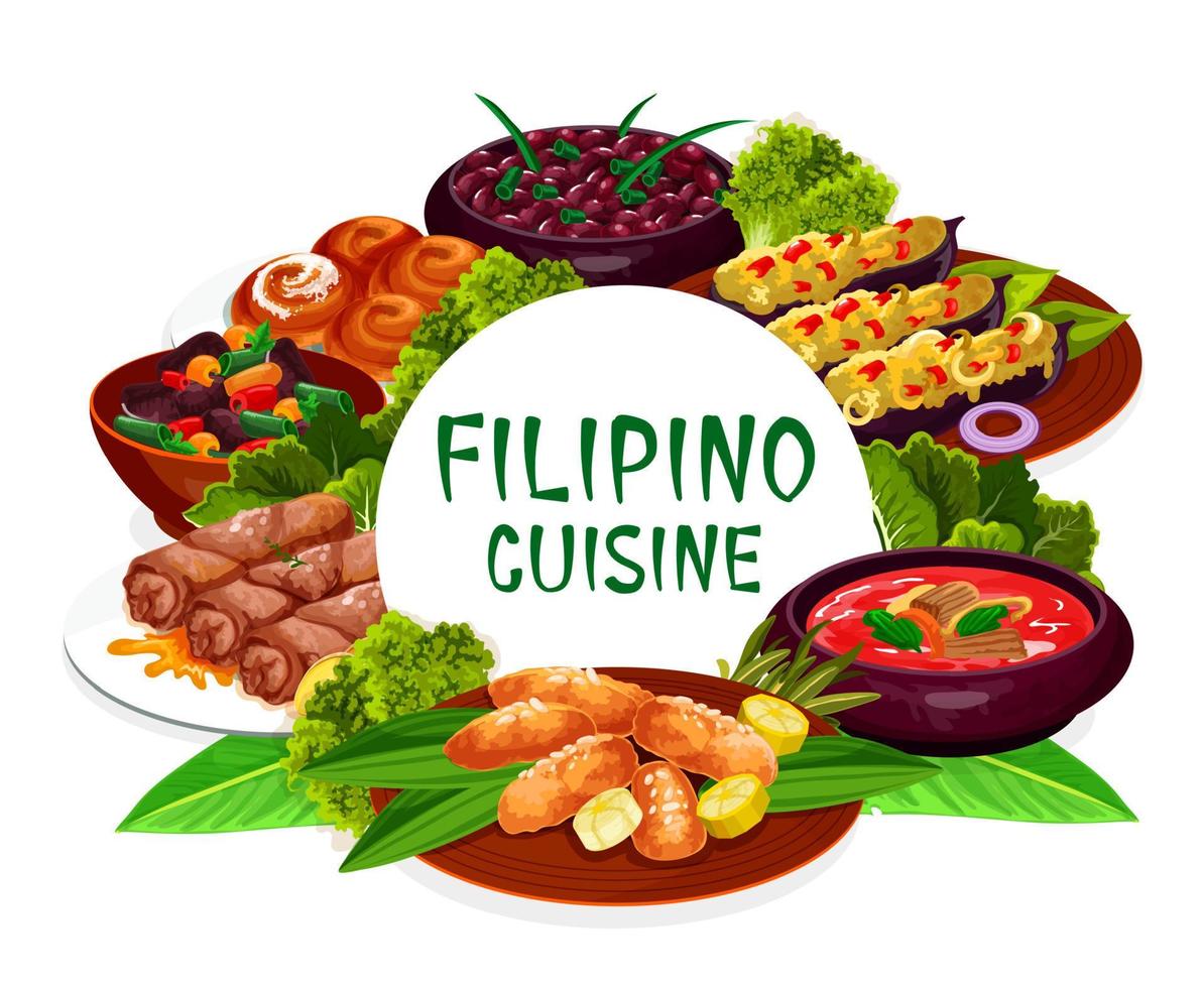 Filipino cuisine dishes round frame vector