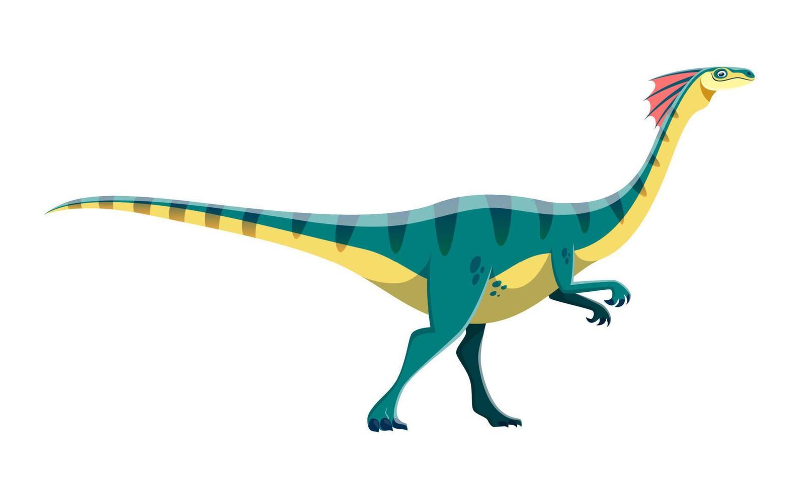 personaje cómico de dinosaurio gallimimus de dibujos animados vector