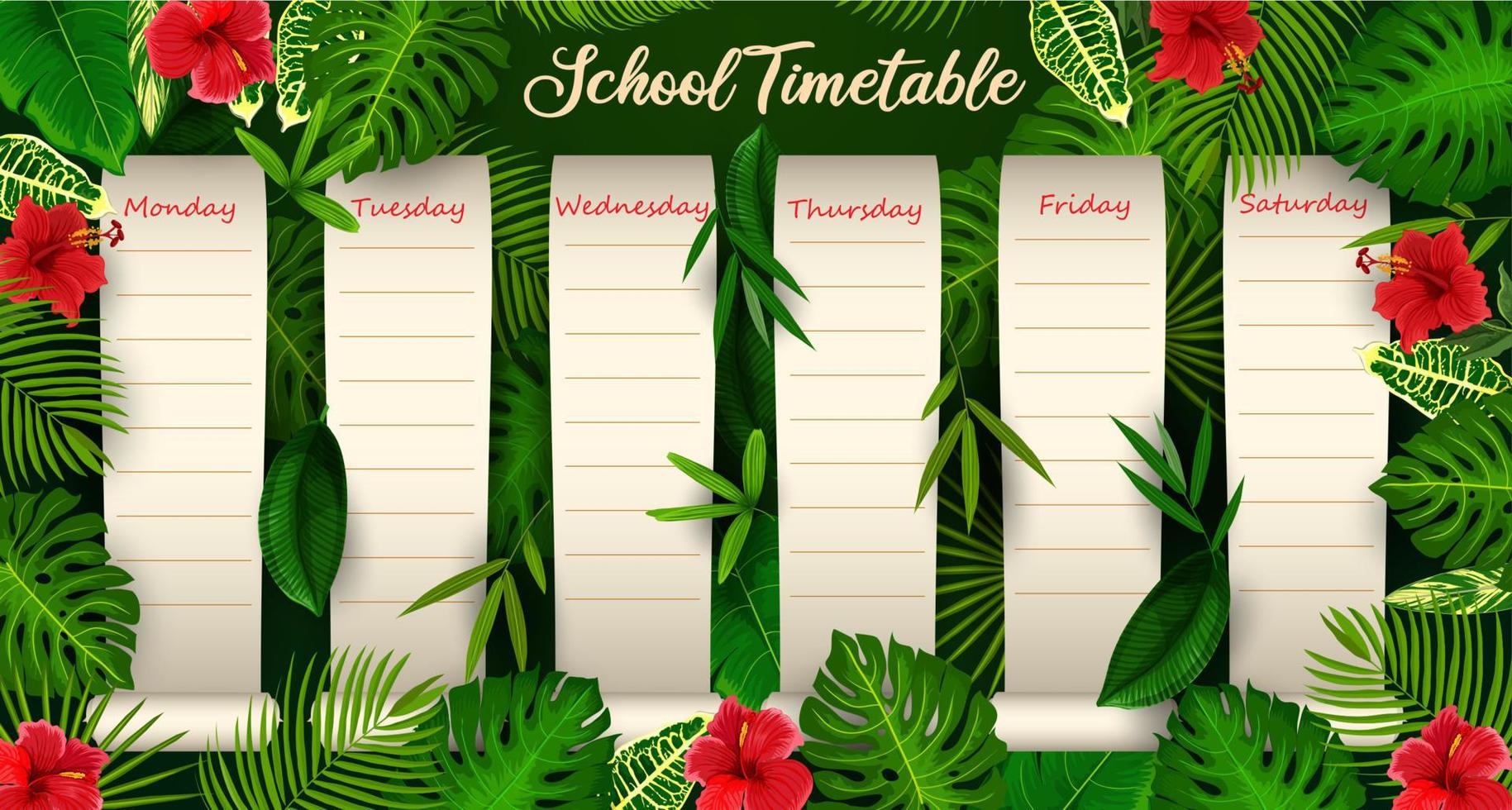 School timetable weekly planner, vector