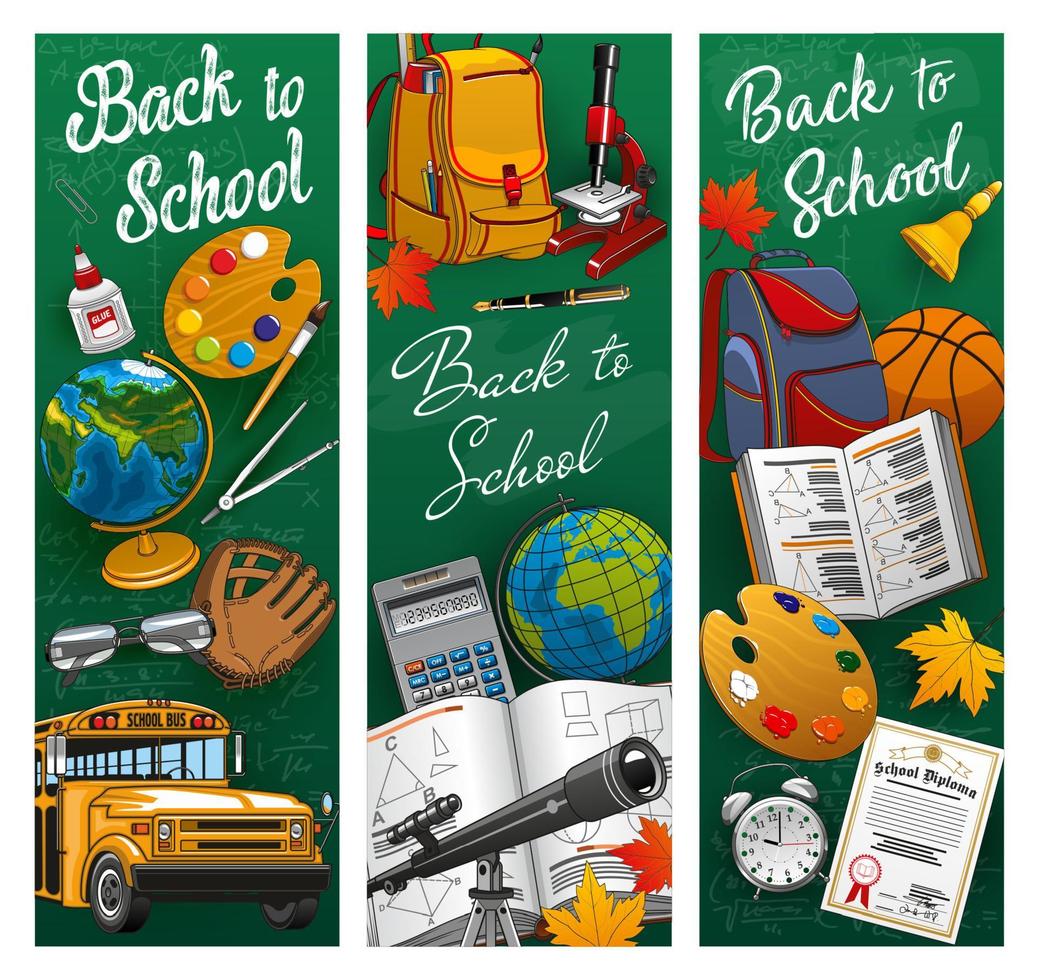 Back to School chalkboard and student supplies vector