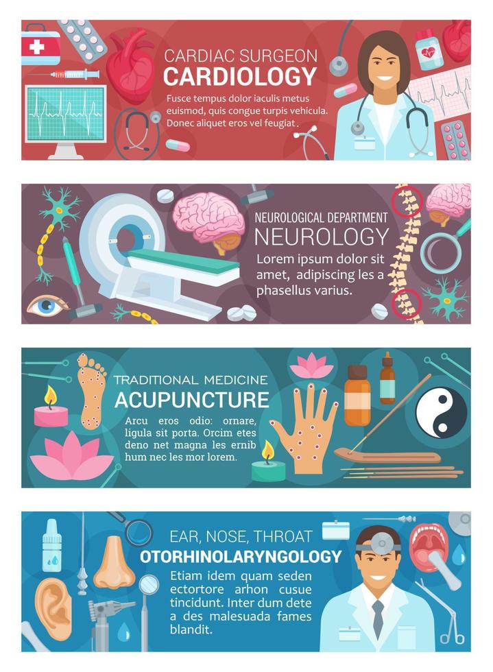 cardiología, acupuntura y neurología medicina vector