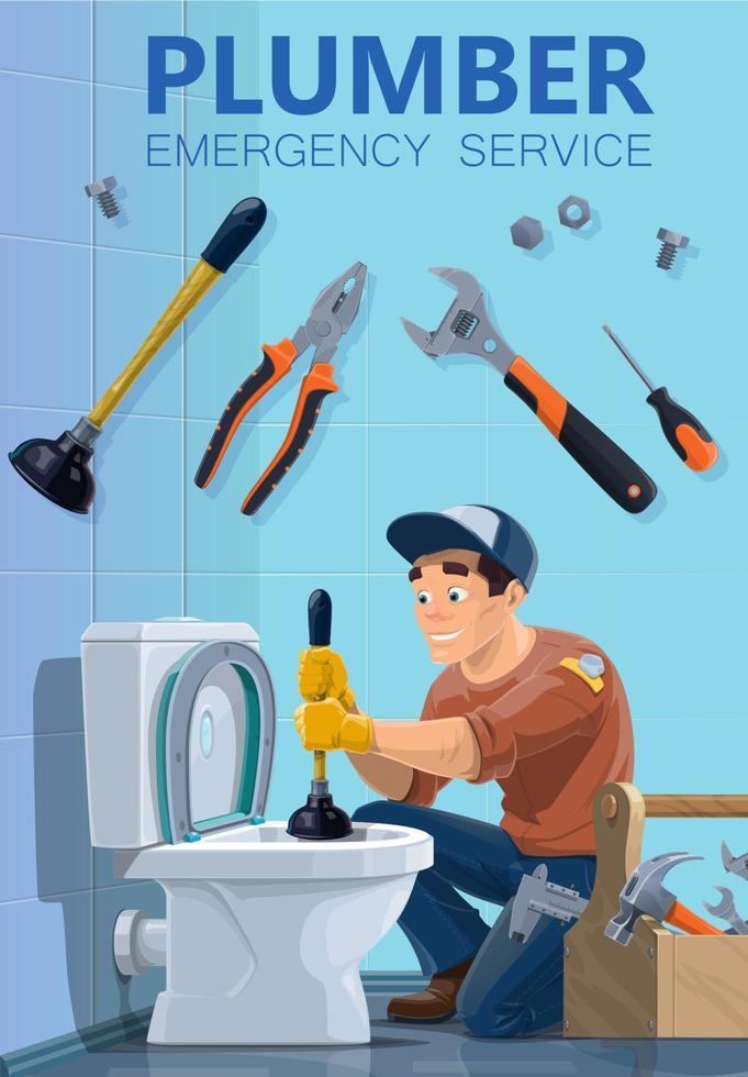 Plumber worker, toilet emergency plumbing service vector