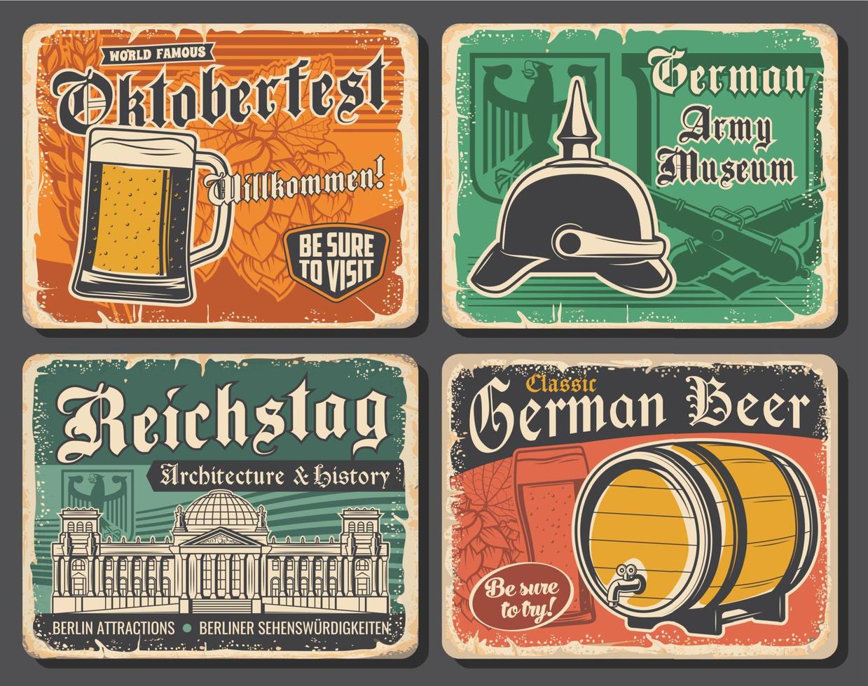 Oktoberfest beer and Reichstag. German travel vector