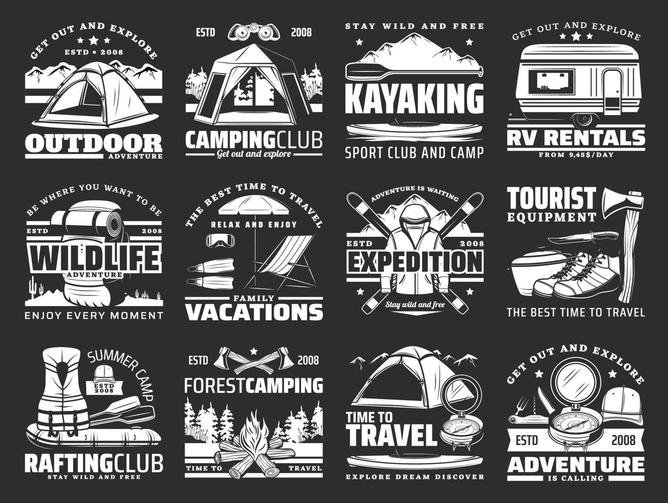 Sport, travel and active leisure vector icons
