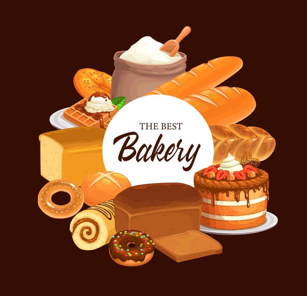 Bread, baguette, cake. Bakery and pastry food vector