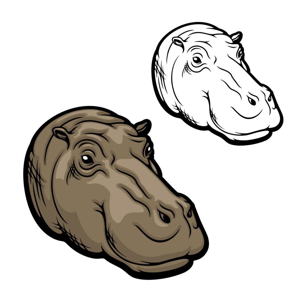 Hippopotamus head icon, wild African hippo animal vector