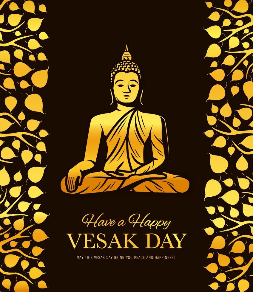 Vesak Day holiday. Gold Buddha in meditation vector