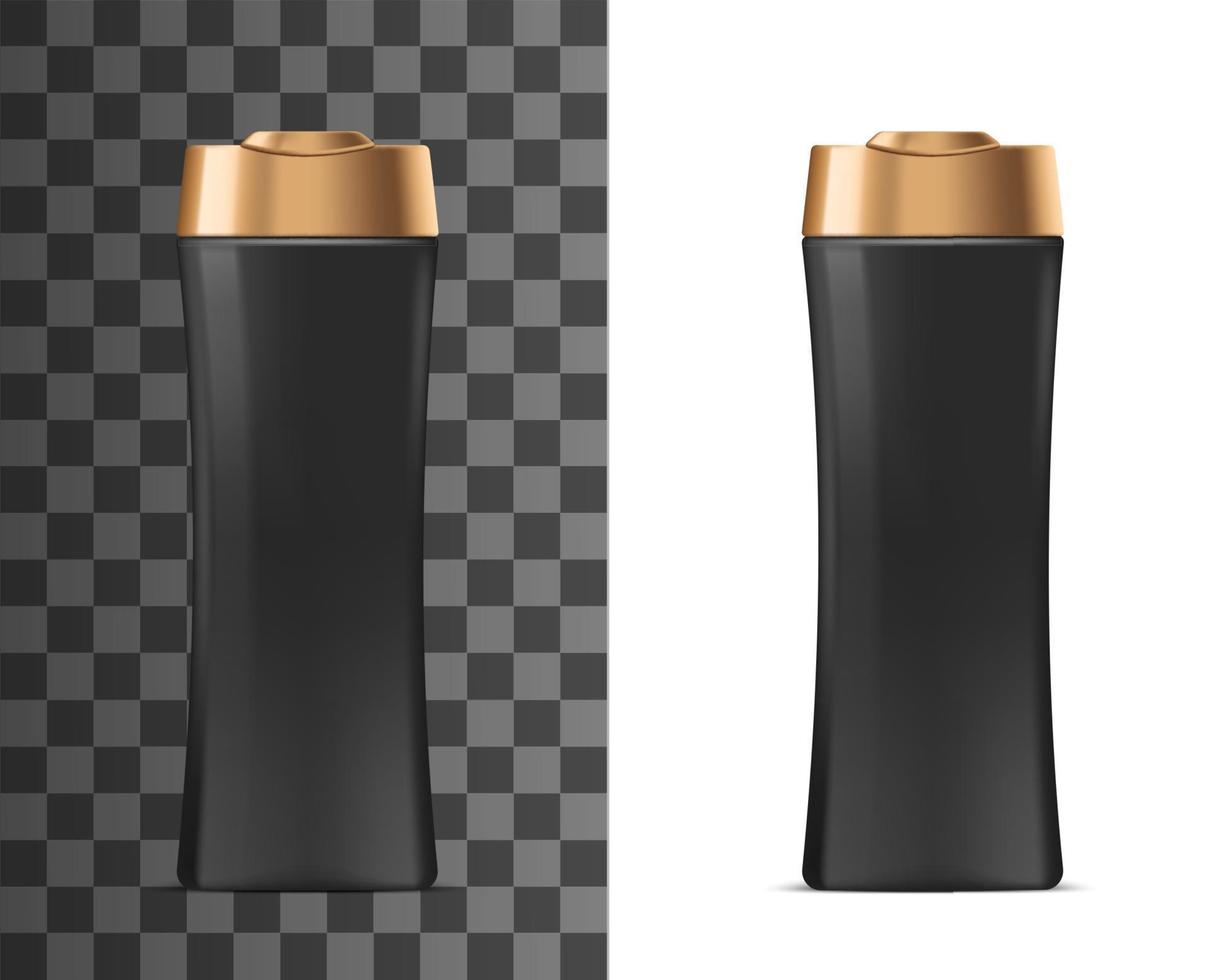 Shampoo black plastic bottle with golden lid vector