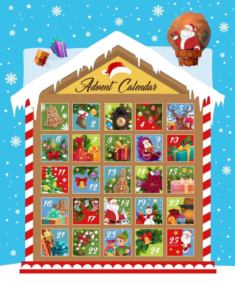 Advent calendar of Christmas and New Year holidays vector