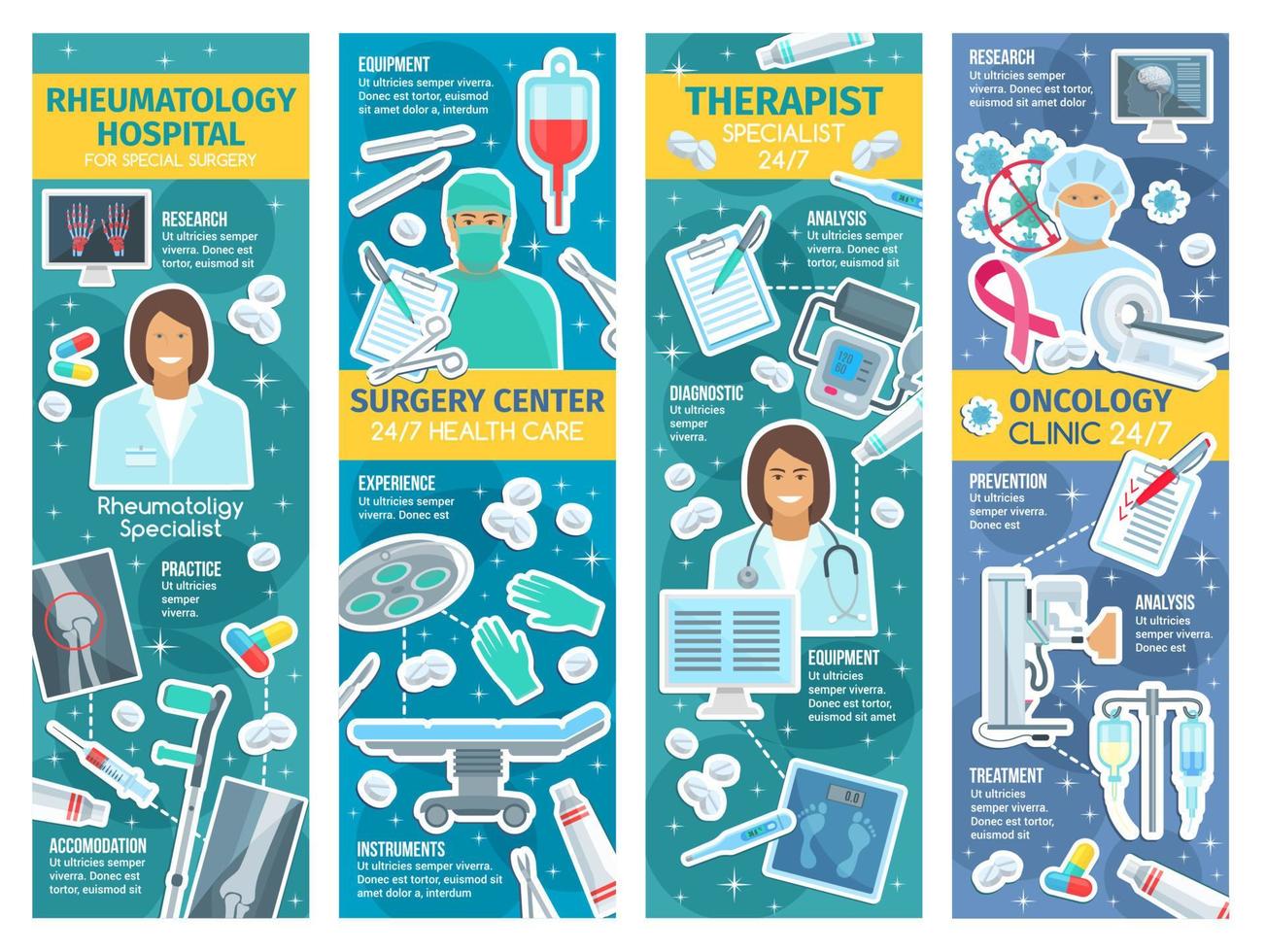 Rheumatology and oncology therapy clinic banners vector