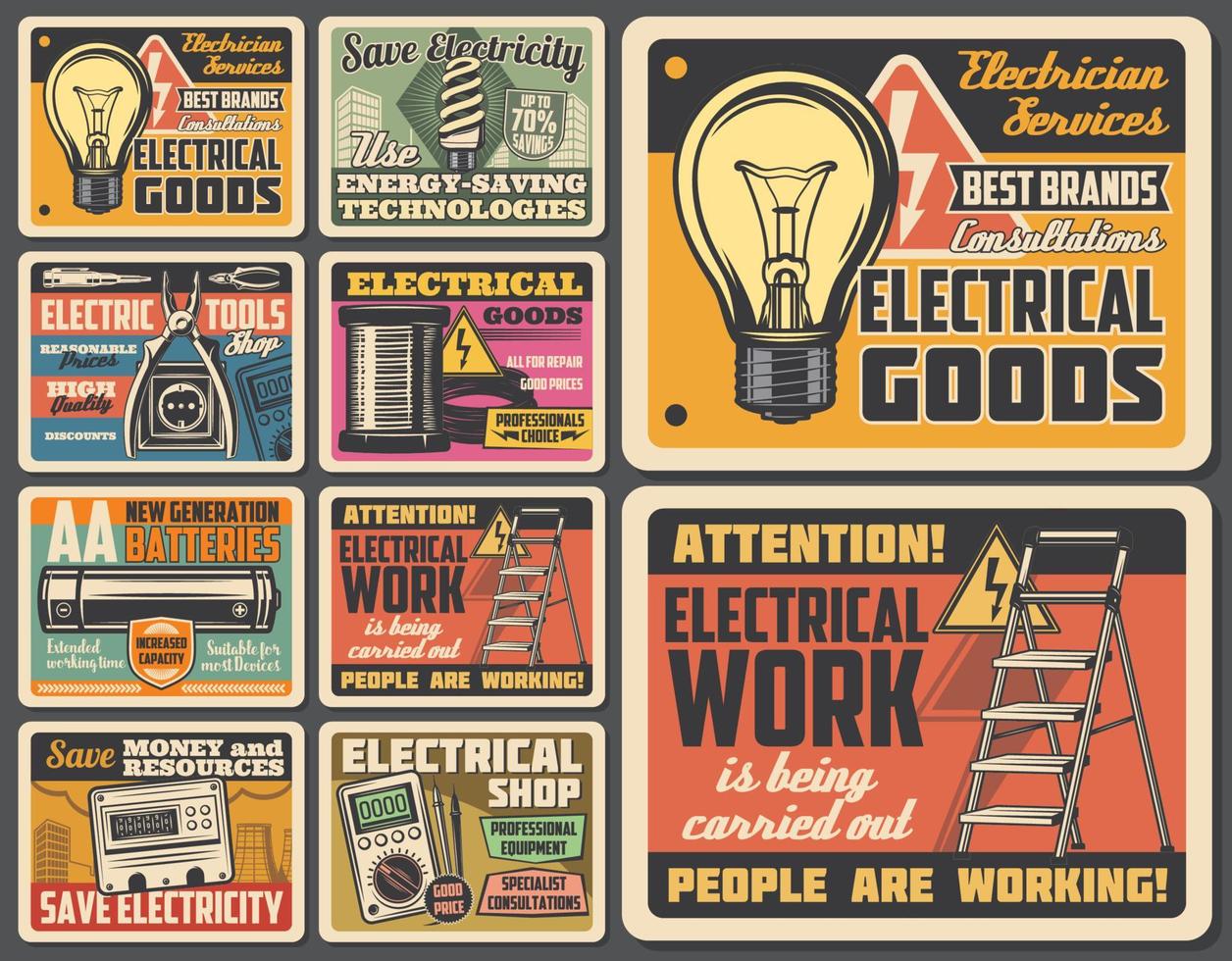 Electric technician service, electrical work tools vector