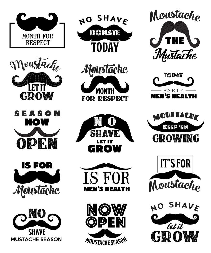 Movember men health mustaches lettering icons vector