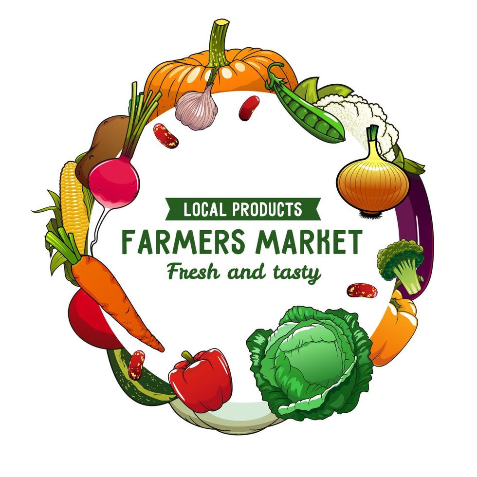 Farm vegetables vector round banner