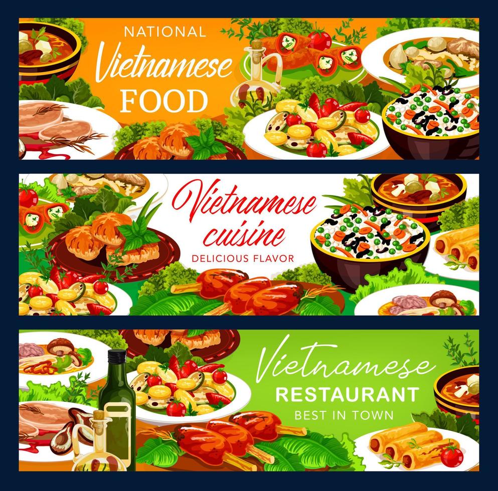 Vietnamese vegetable rice with fish, meat, dessert vector