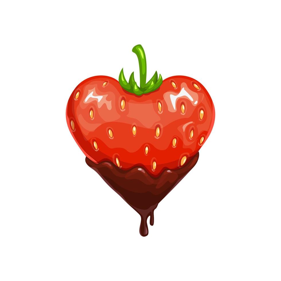 Heart shape strawberry in chocolate vector