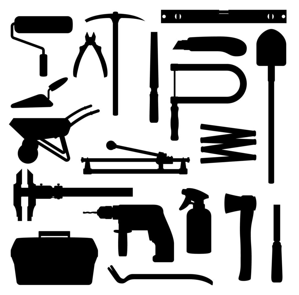 herramientas de mano, equipo de trabajo de carpintería de construcción vector