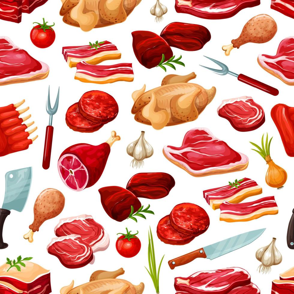 Butcher shop farm meat products pattern vector