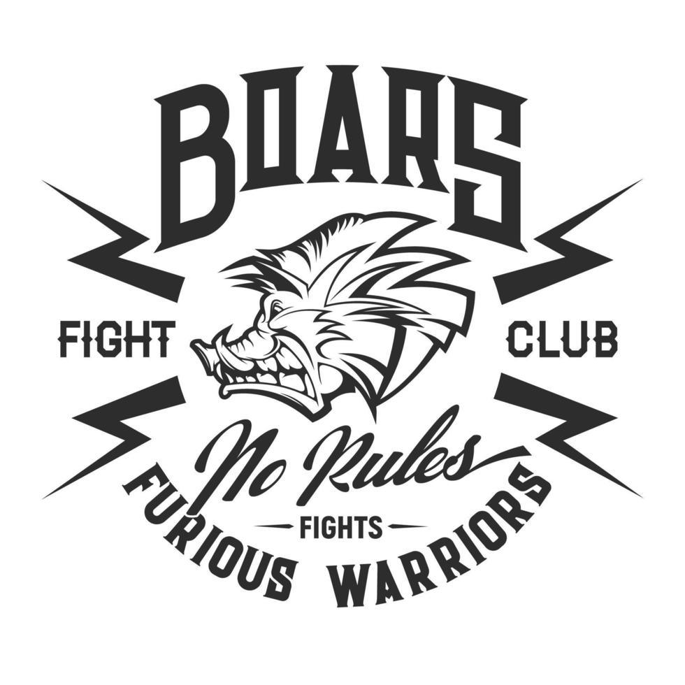Boar head of wild animal. Fight club t-shirt print vector
