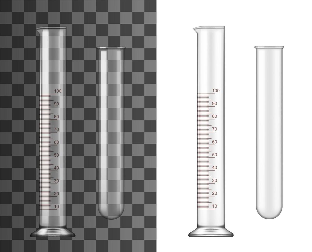 tubo de ensayo de vidrio, matraz realista de química vector