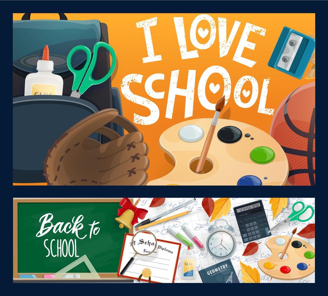 School chalkboard, backpack, book and pencil vector