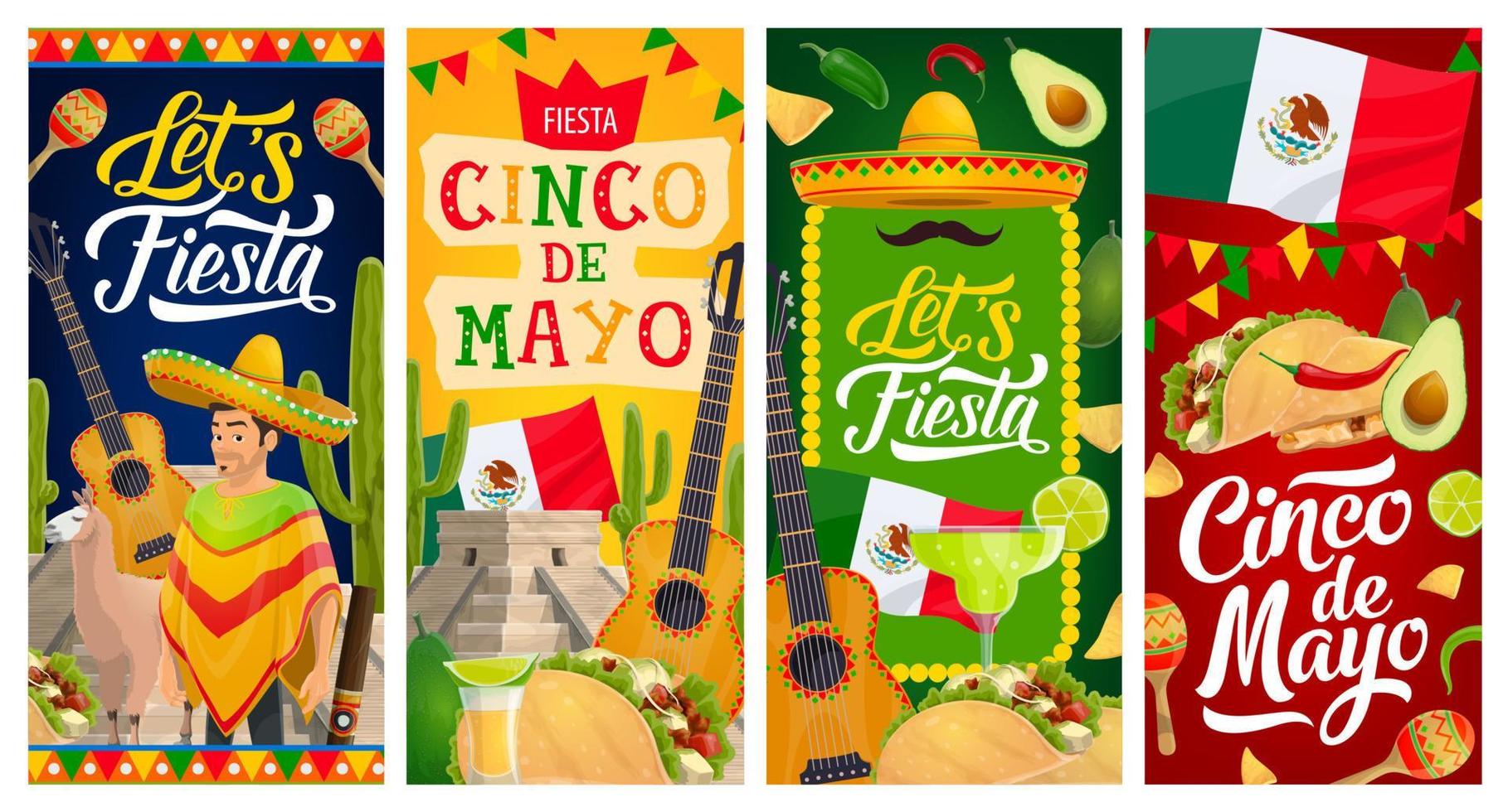 pancartas de fiesta mexicana del cinco de mayo vector
