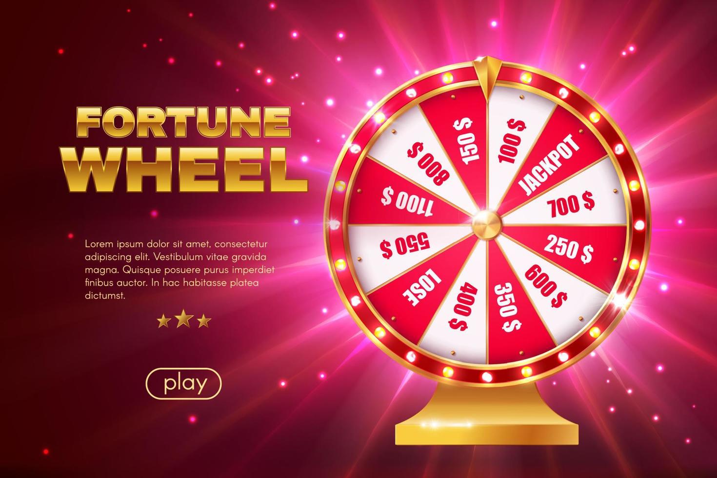Fortune wheel game landing page 3d template vector