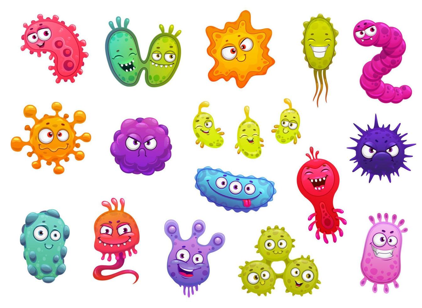 bacterias, microbios y virus patógenos sonrientes vector